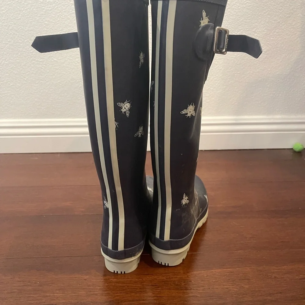 nwot nwob Bee Print joules Rain Boots navy blue galoshes 6